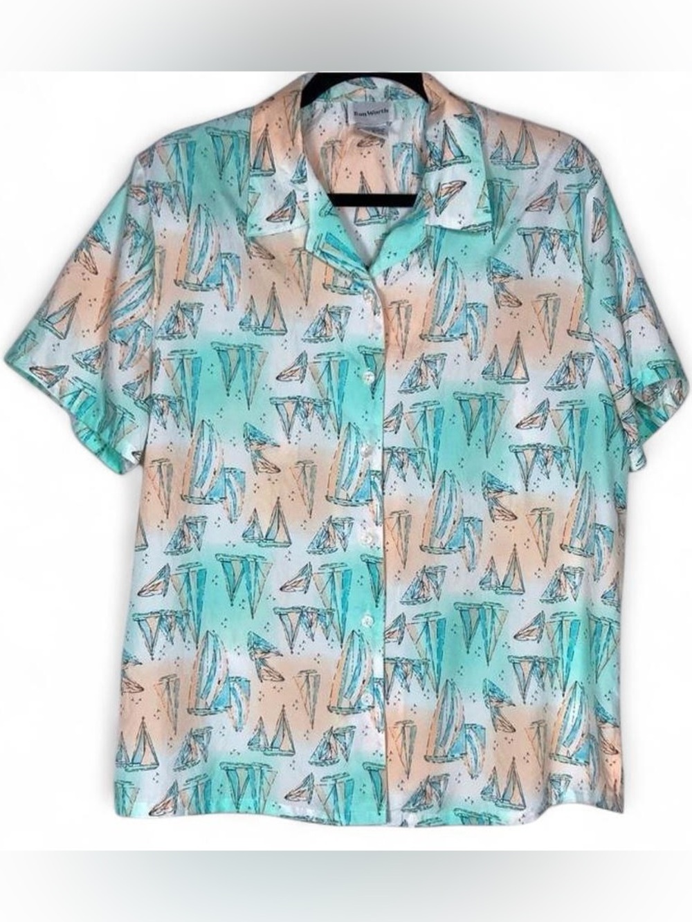 Bon Worth Sailboat Print Shirt - Turquoise and Peach Coastal Grandma MP